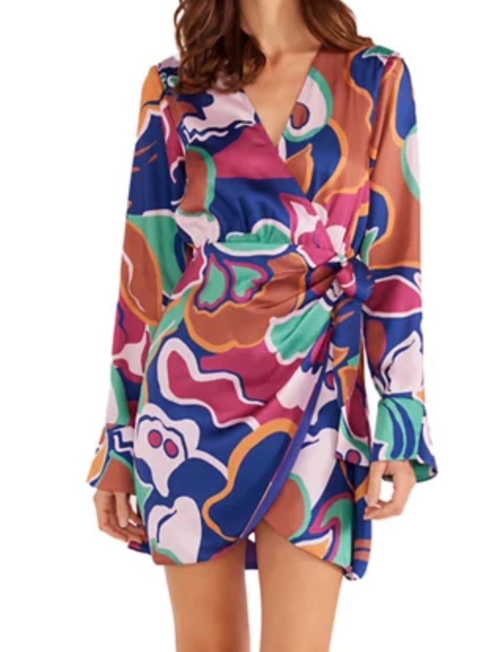 MINKPINK Vibrant Abstract Wrap Dress in Blue, Pink & Green
